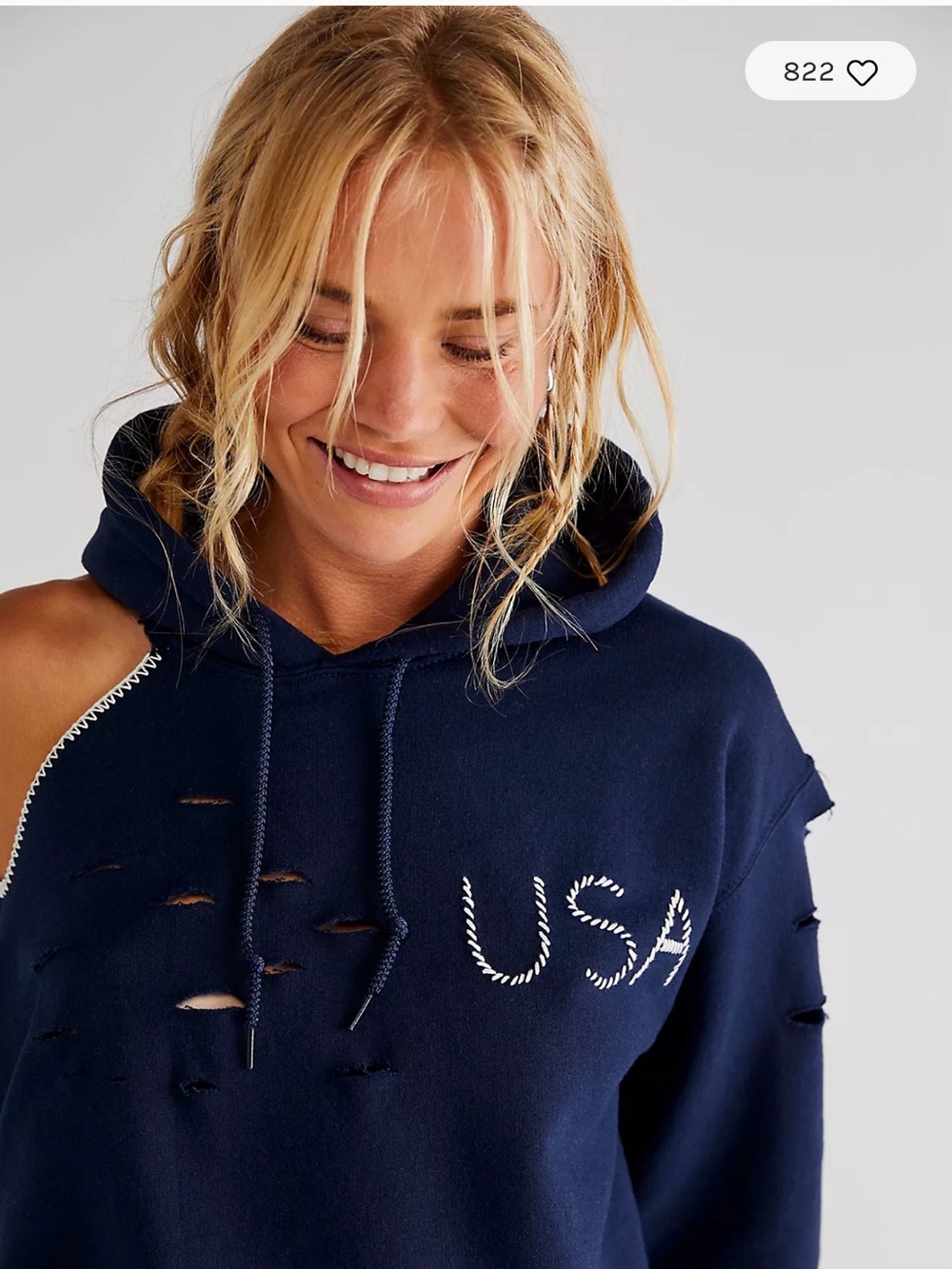 Free People Tricia Fix USA Cut out Hoodie - Navy - Picture 3 of 10